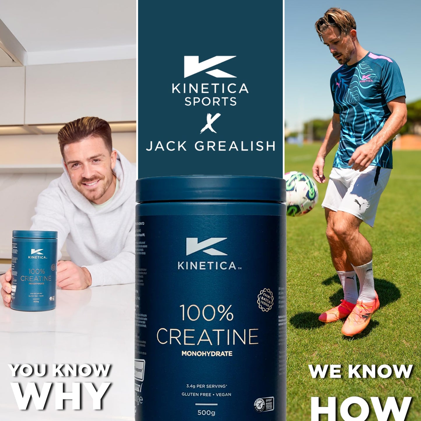 Kinetica Sports Creapure® 100% Creatine Monohydrate Powder - Unflavoured | 3.4g Creatine/Serve, 147 Servings/500g Pack | Vegan & Gluten Free | Optimum for High Physical Performance & Muscle Power
