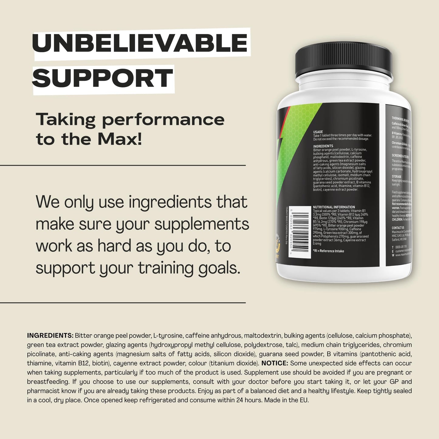MaxiNutrition – Thermobol - Contains Chromium and Biotin, High in B Vitamins - 100mg Green Tea Extract, 130mg Caffeine per Serving, 90 Tablets