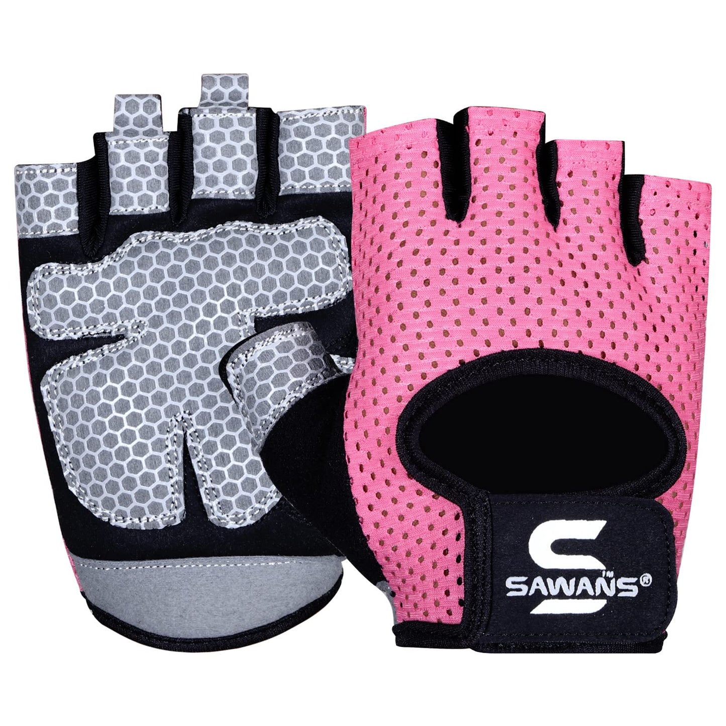 SAWANS Gym Gloves for Men & Women Weight Lifting Fitness Gloves Breathable Ladies Gloves Training Non-Slip Silicone Padded Palm Grip Protection Exercise Workout Cycling Pull ups Microfiber (Pink, M)