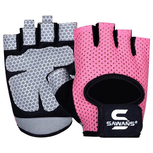 SAWANS Gym Gloves for Men & Women Weight Lifting Fitness Gloves Breathable Ladies Gloves Training Non-Slip Silicone Padded Palm Grip Protection Exercise Workout Cycling Pull ups Microfiber (Pink, M)