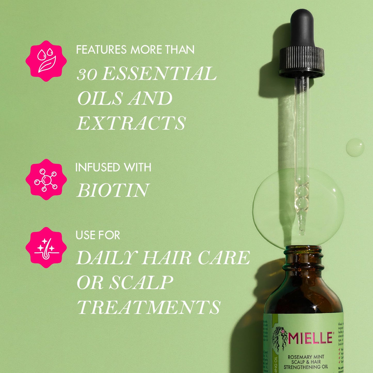 Mielle Rosemary Mint Scalp & Hair Strengthening Oil for All Hair Types, Biotin Infused, 59 ml (Pack of 1)