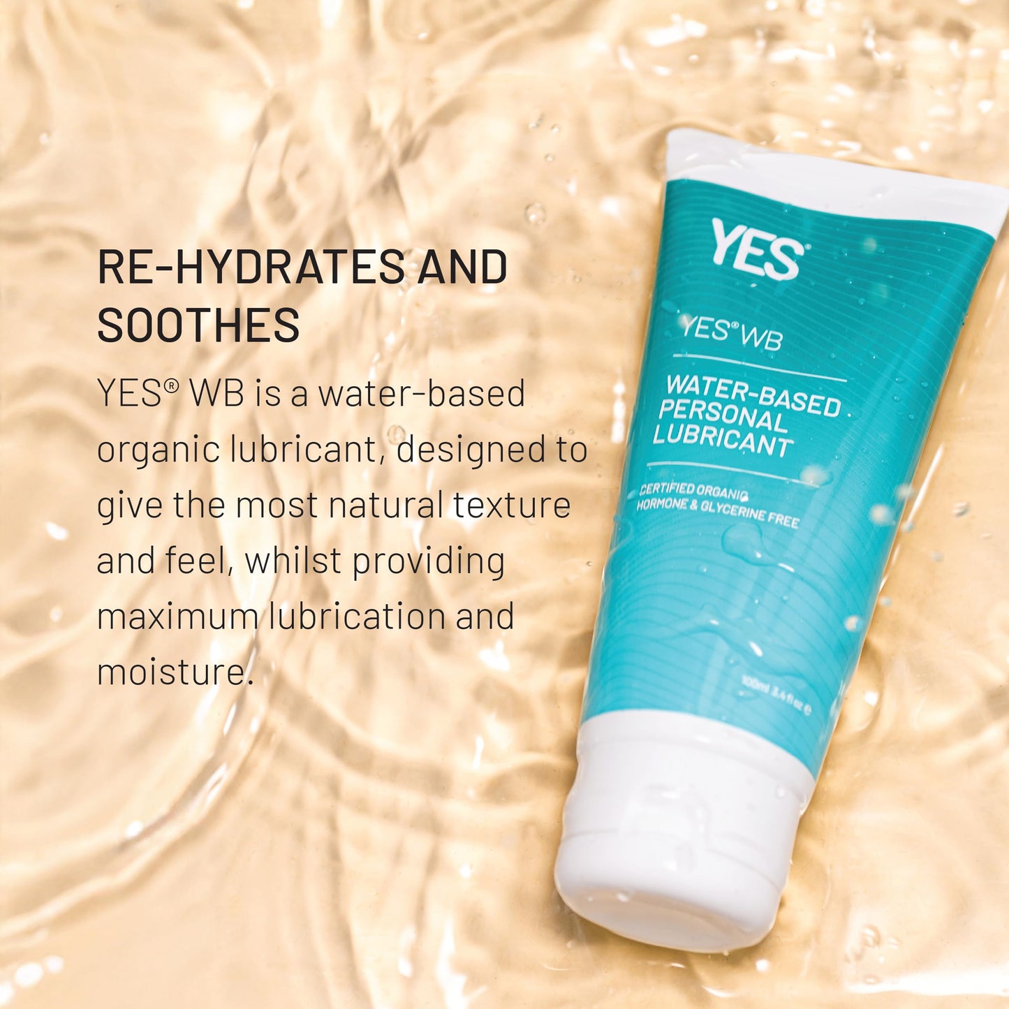 YES WB Water-Based Personal Lubricant | Intensely Hydrating Water-Based Lube | Certified Organic | Made Without Hormones or Glycerine | pH Matched (100ml)