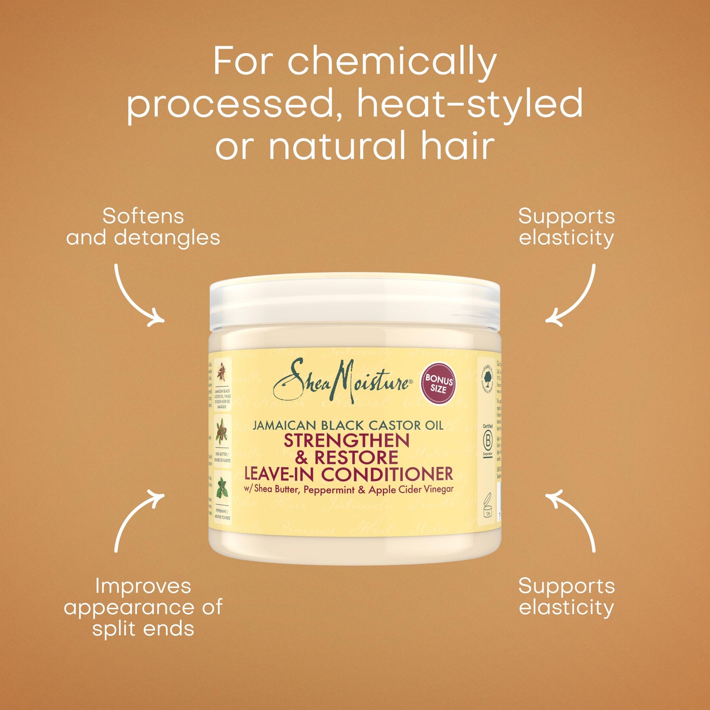 SheaMoisture Jamaican Black Castor Oil Strengthen & Restore Leave-In Conditioner no silicones or sulphates for chemically processed, heat-styled or natural hair 431 ml