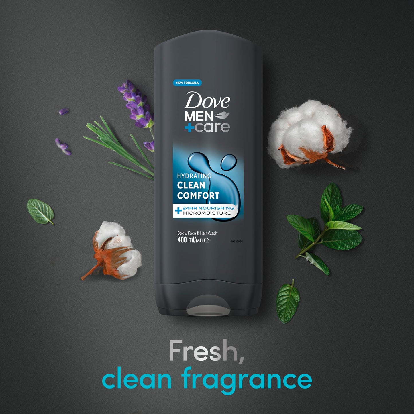 Dove Men+Care Hydrating Clean Comfort 3-in-1 Hair, Body and Face Wash Body Cleanser shower gel with 24 hour nourishing MicroMoisture technology for relaxed and re-energised skin 400 ml