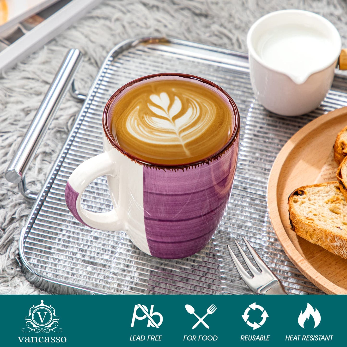 vancasso Bonita Mugs Set of 6, 360ml Stoneware Coffee Cup and Mug, Microwave & Dishwasher Safe Tea Cups, Large Mugs for Hot Drinks, Warm Color
