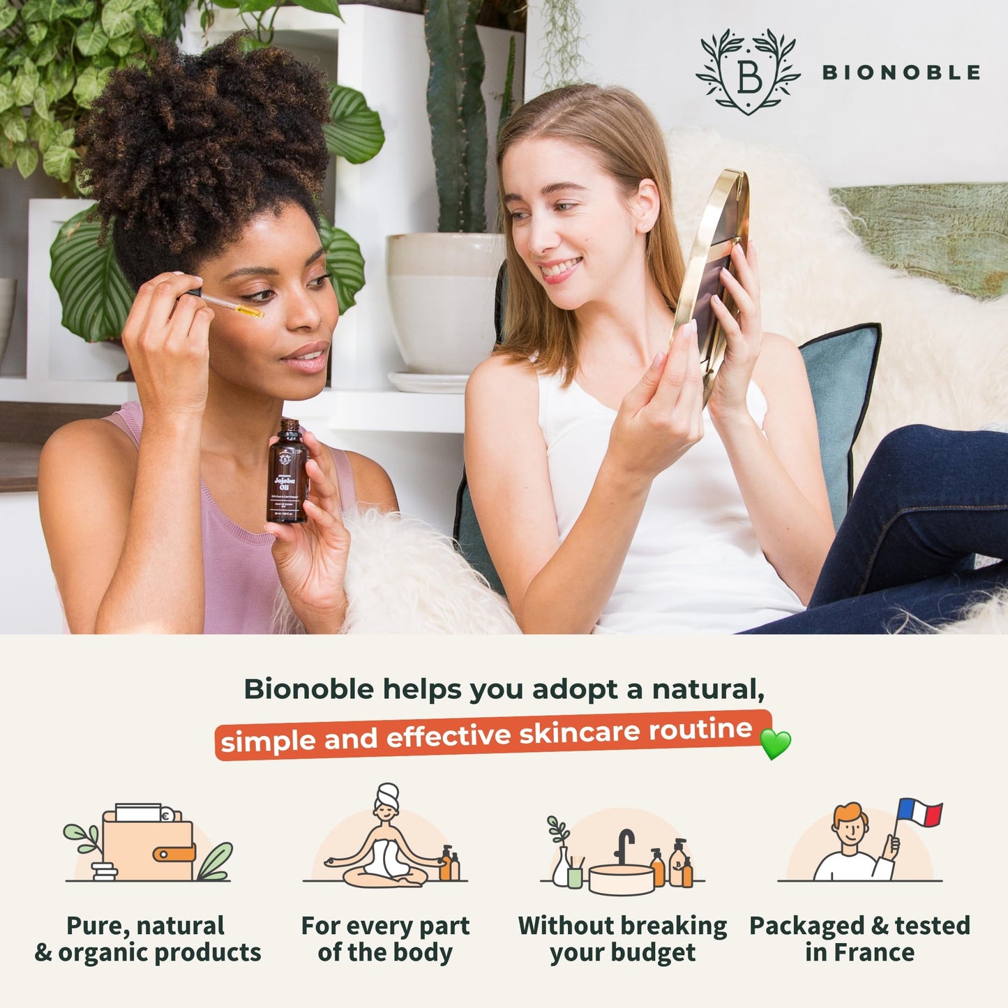 BIONOBLE Hyaluronic Acid Serum Certified Organic - Hydrating, Anti Wrinkle & Anti Aging with Aloe Vera - Vegan Face Serum for Women Mature Skin & All Skin Types - Glass Bottle + Pump - 30ml