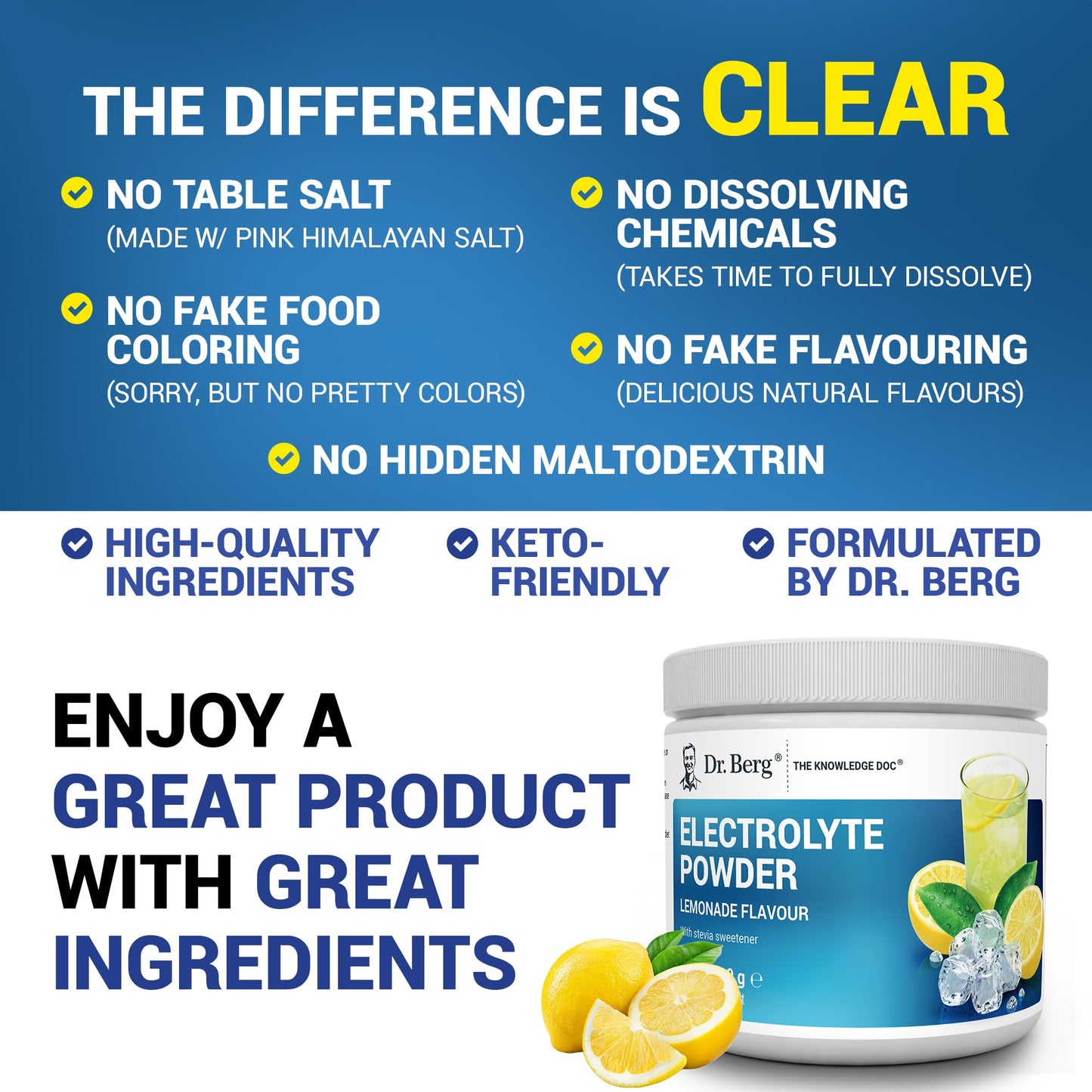 Dr. Berg Zero Sugar Hydration Keto Electrolyte Powder – Lemonade / Raspberry & Lemon (50 Servings)