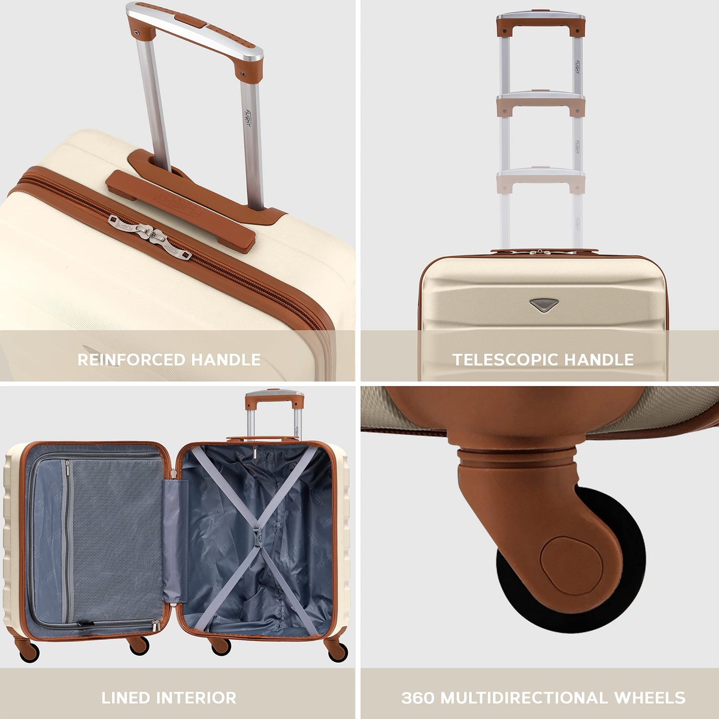 Flight Knight 56x45x25 EasyJet Cabin Bag, Jet2, British Airways Suitcase - Lightweight Small Durable 4-Wheel Cabin Case, Maximum Carry-On Size, ABS Hard Shell, 10kg Hand Luggage Bag- 56 x 45 x 25