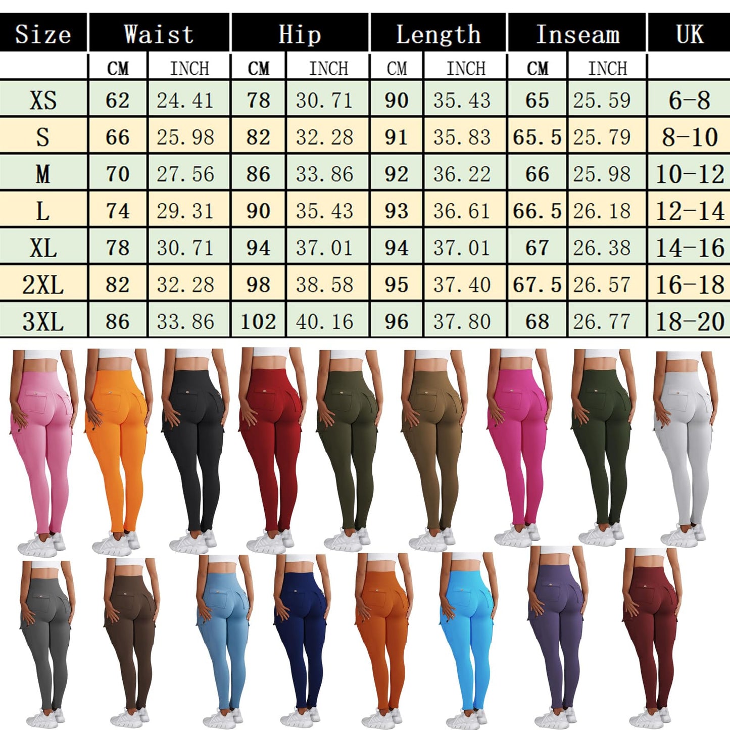 Nuofengkudu Women's High Waist Running Sports Leggings with Pockets Push up Stretch Jogging Bottoms Funky Gym Fitness Yoga Pants Casual Streetwear(Balck,XL)