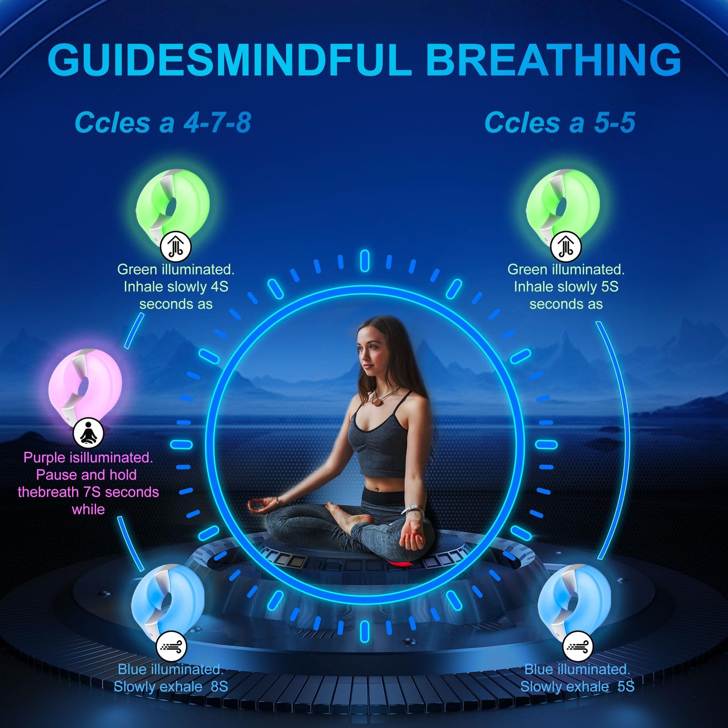 Tseriact Night Light Mindfulness Breathing Night Light 4-7-8 Guided Visual Meditation Light for Stress Relief & Sleep for Teens & Adults Perfect Meditation Gift
