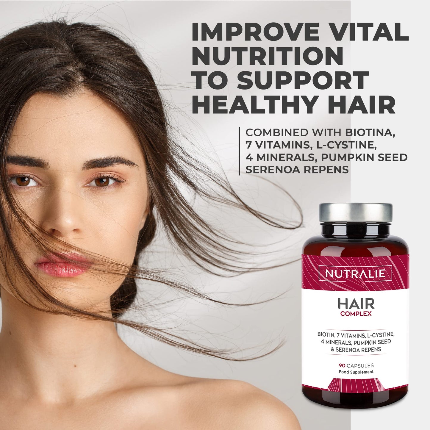 Hair Vitamins - Anti-Hair Loss + Hair Growth + Nails Vitamins - [Award 2022] - Biotin + Zinc + Selenium - Hair Skin and Nail Vitamins with L-Cysteine - Hair Supplement - 90 Capsules - Nutralie