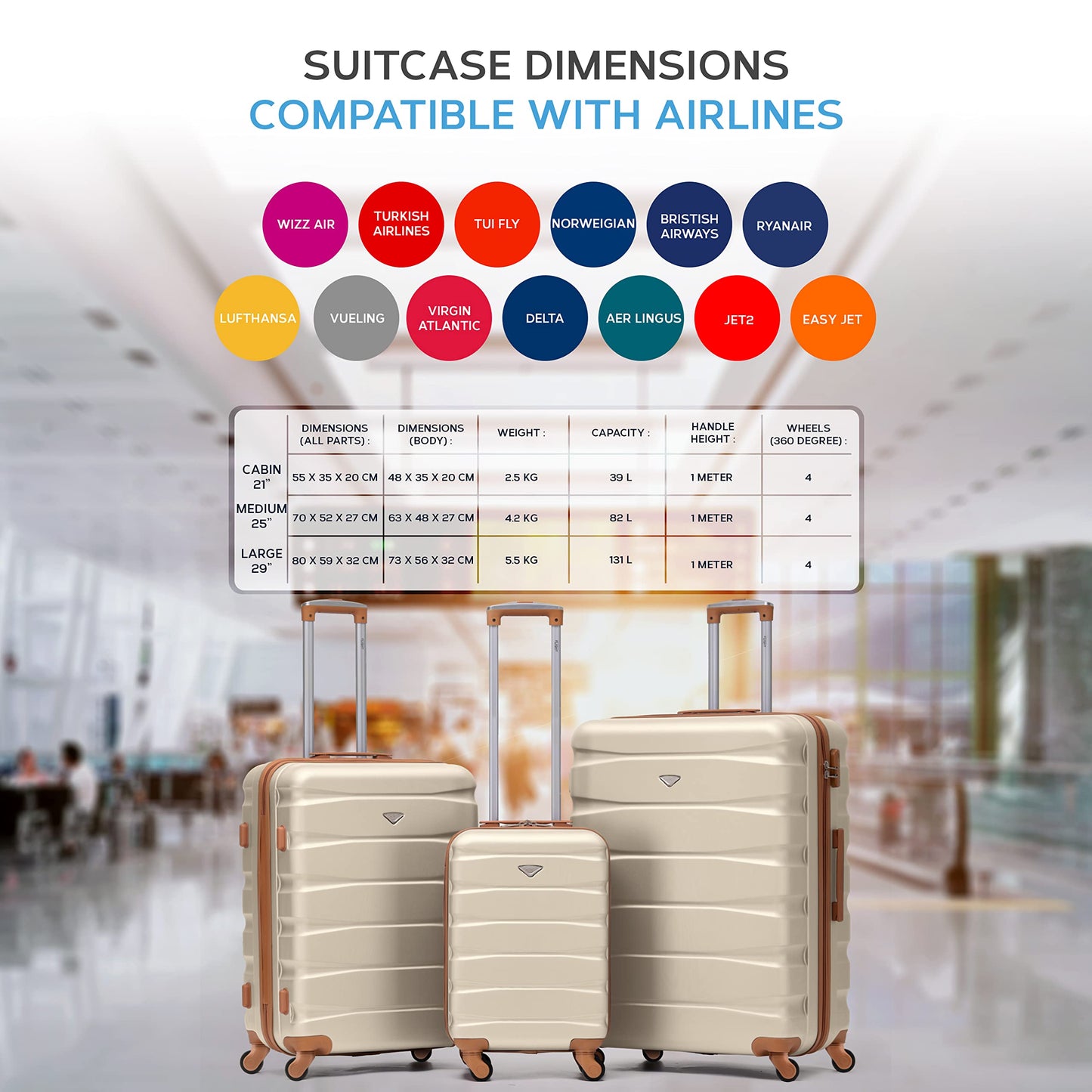 Flight Knight Set of 2 Premium Suitcases - Extra Stong Lightweight Luggage - Hardcase Suitcases with 4 Wheels & Built in Lock - (Set of 2 S+L)