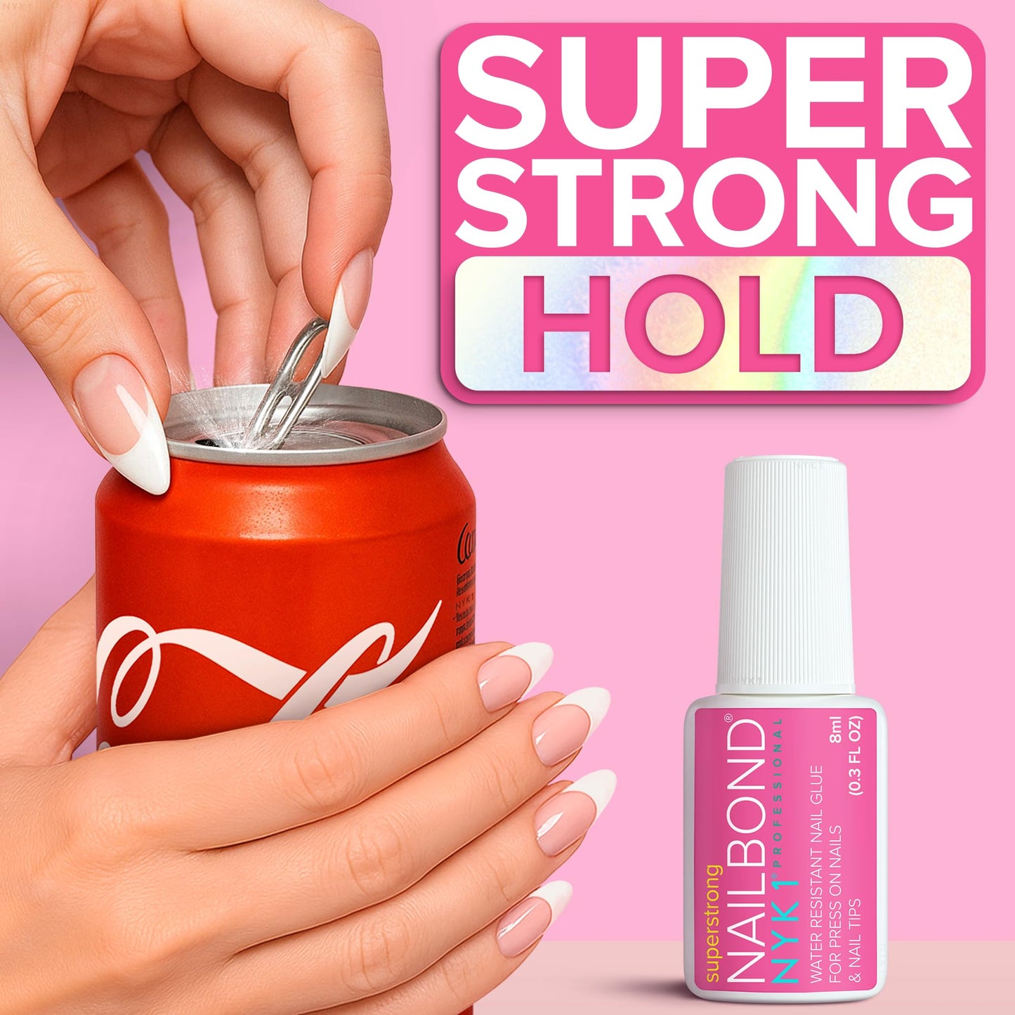 Super Strong Nail Glue for Press On Nails, Tips & False Nails (8ml) NYK1 NailBond Brush On Nail Glue Extra Strong for Press Ons, Tips & Acrylics - Long Lasting, Maximum Strength, Mess-Free Application