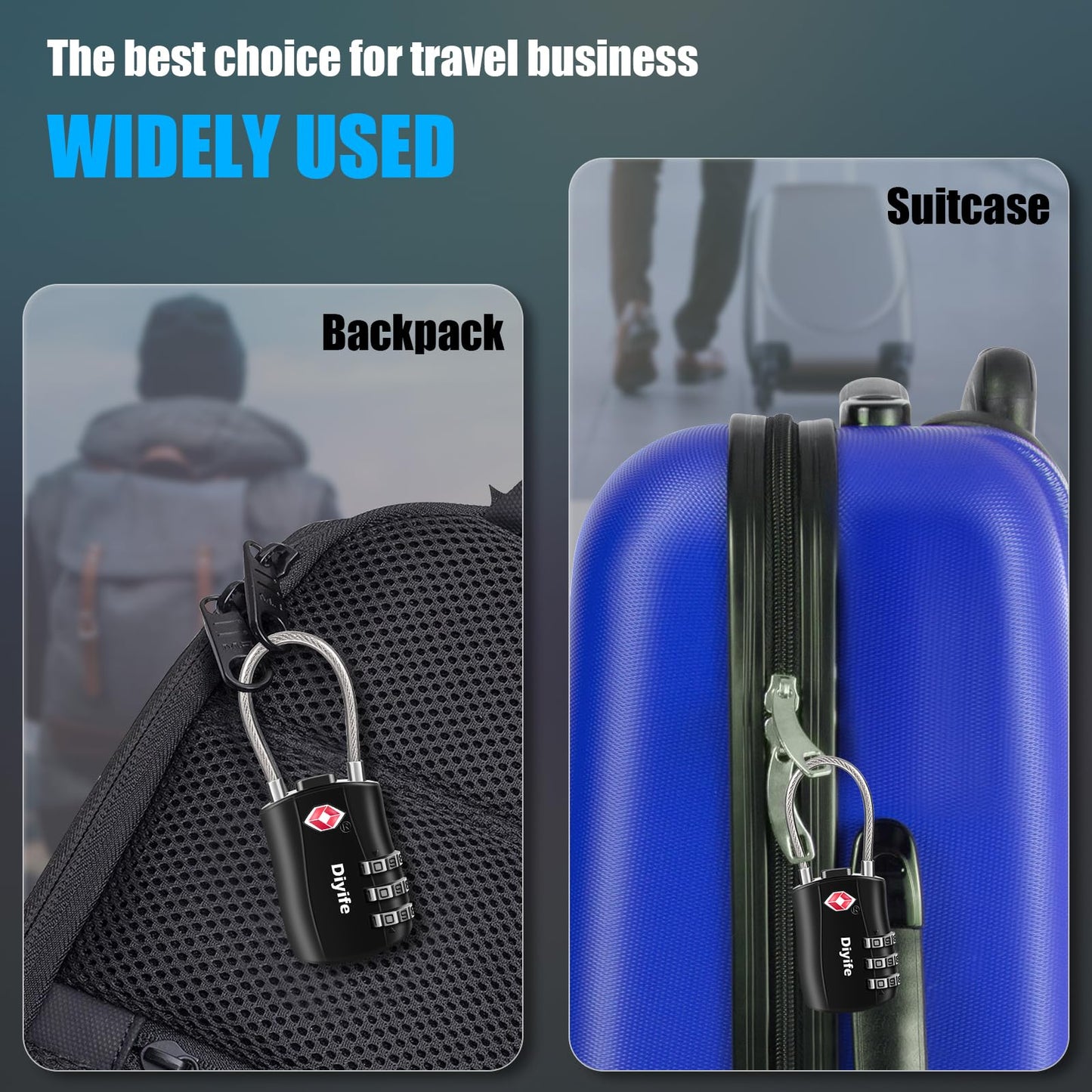 Diyife TSA Luggage Locks, [2 Pack] 3-Digit Security Suitcase Locks, Combination Padlock for Suitcases Flexible Cable Travel Lock, TSA Approved Luggage Locks for Suitcases Travel Luggage Bag Case