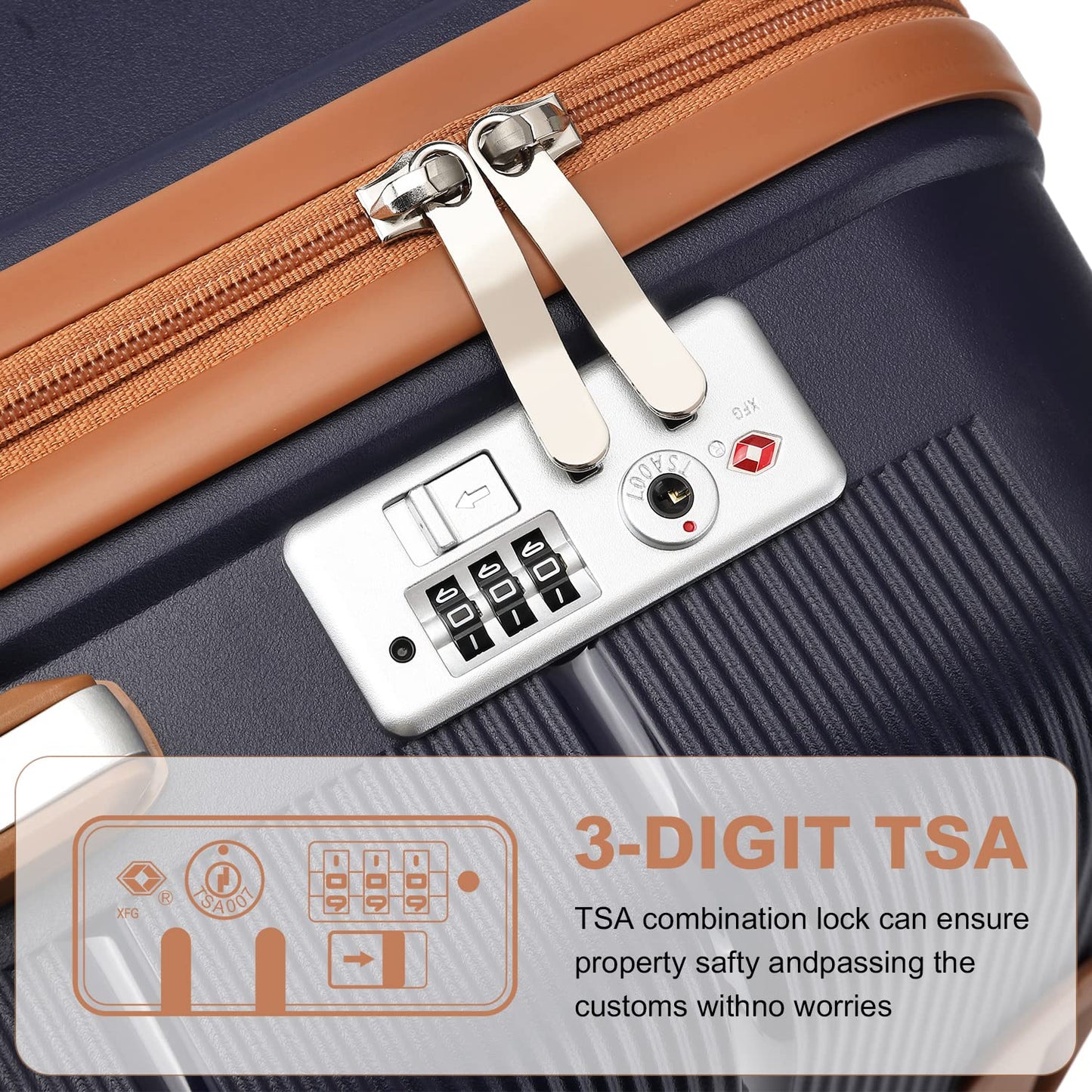 British Traveller Suitcase Check in Hold Luggage Lightweight PP Hard Shell Travel Trolley Suitcase with 4 Spinner Wheels TSA Lock (Navy, 76cm 92L)