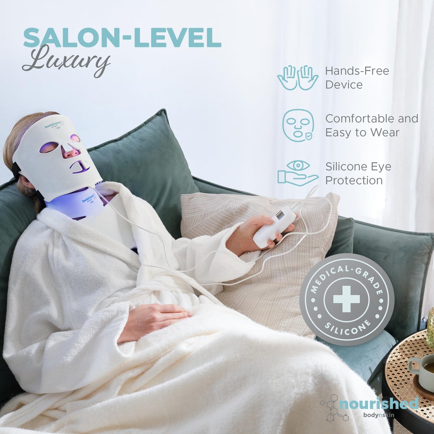 Nourished Bodynskin LED Face and Neck Mask with Near-Infrared - Blue, Red Light Therapy for Face - 228 LEDs - Skincare Tool for Wrinkles, Anti-Aging