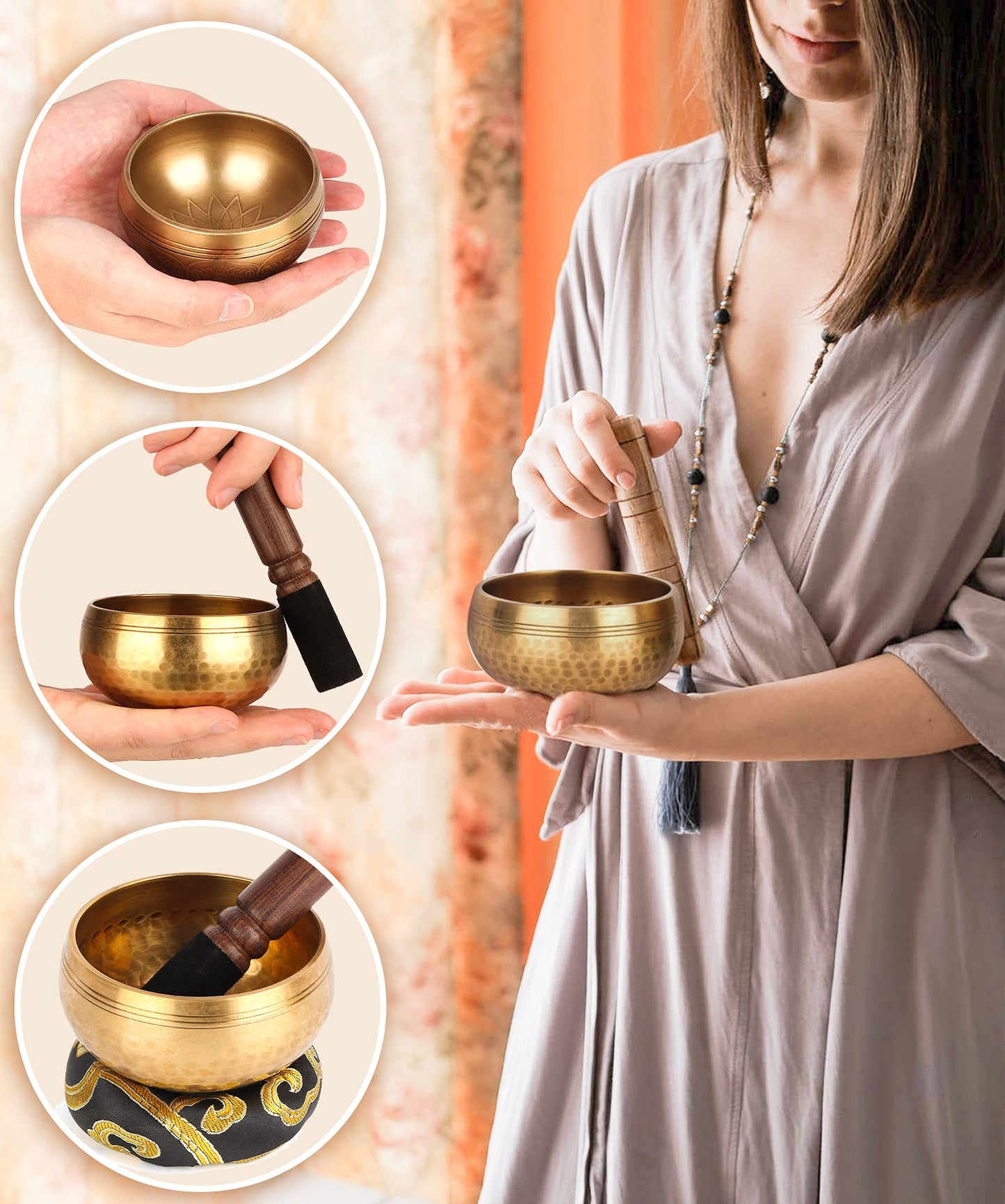 Tibetan Singing Bowls Set-100% Hand-hammered in Nepal Sound Bowl for Meditation, Yoga, Chakra, Meditation Accessories, Unique Christmas Xmas Gifts for Women, Men (8 cm) (8 x 5 cm)