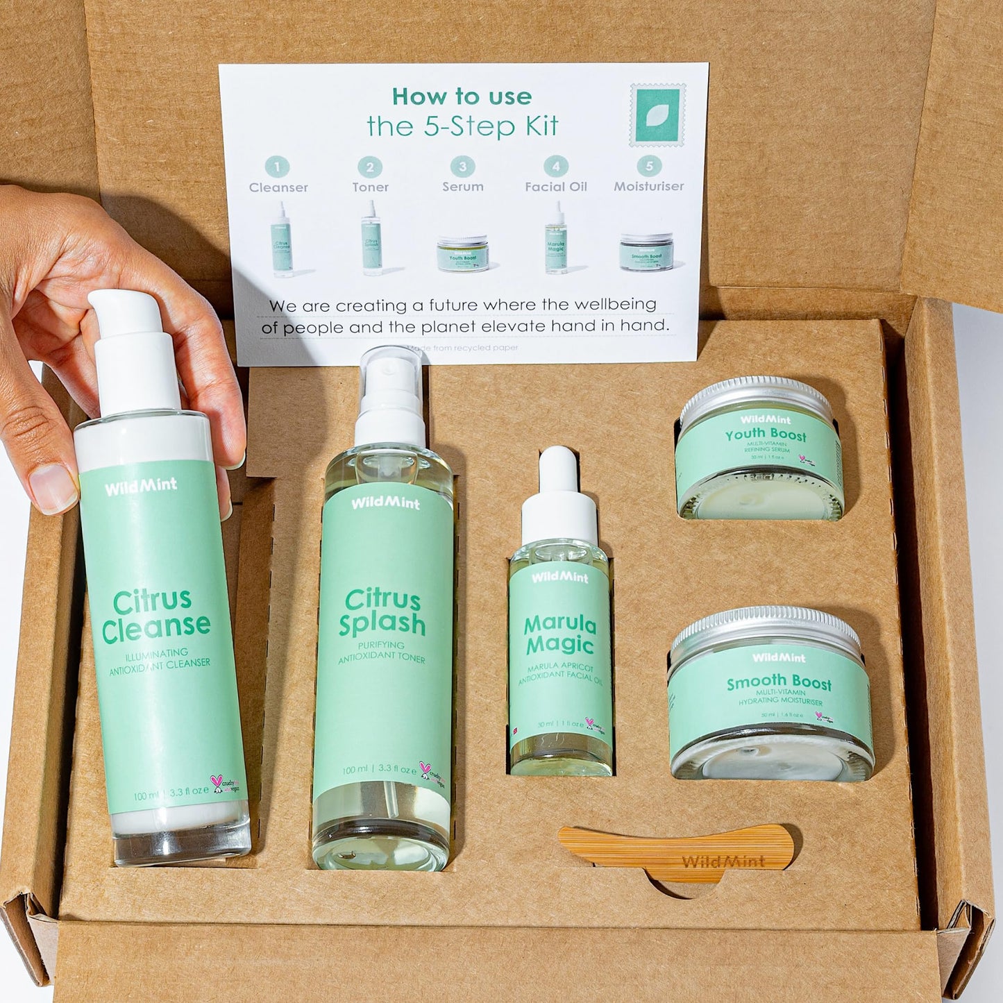 WildMint 5-Step Superfood Clear Skin Kit | Natural Cleanser, Toner, Serum, Face Oil & Moisturiser | Skincare for Acne, Sensitive, Dark Spots, Dry & Mature Skin | UK Made Vegan & Cruelty-Free Skincare