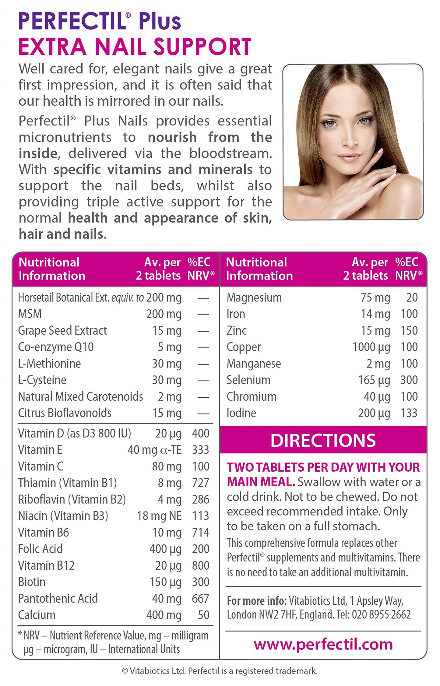 Perfectil Nails Beauty Supplement for Nails - Includes Selenium, Biotin & CoQ10, 60 Tablets 30-Day Supply, by Vitabiotics