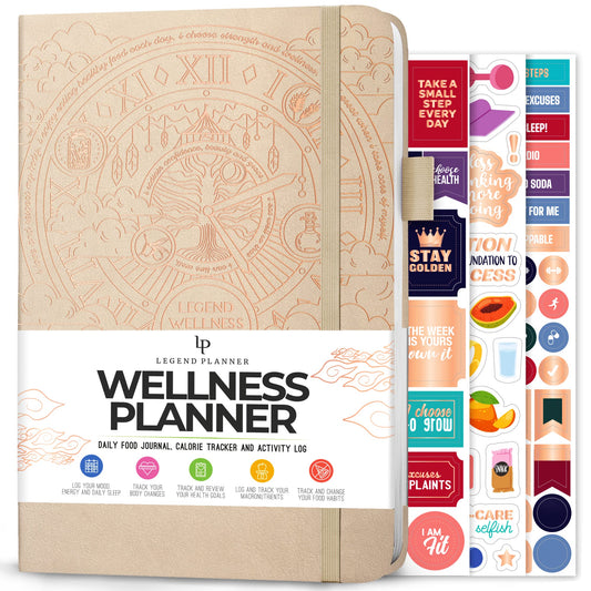 Legend Wellness Planner & Food Journal – Daily Diet & Health Journal with Exercise & Weight Loss Tracker – Nutrition Diary, 6 Months (Seashell)