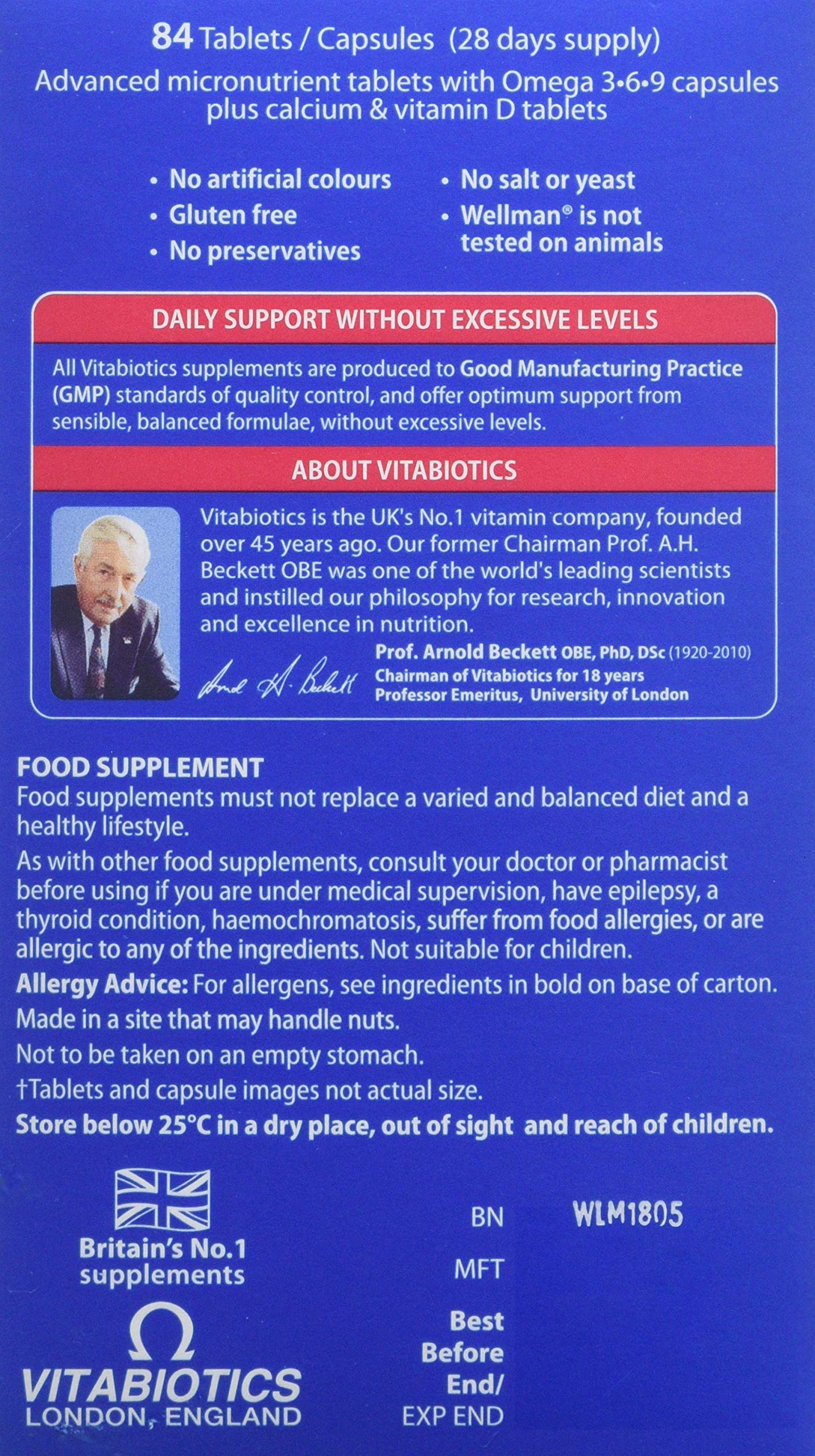 Wellman Max - Maximum Strength Multivitamin Formula Mix with Support for energy, immune system, testosterone level, bone health, brain health,heart health and vision health, 84 Tablets by Vitabiotics