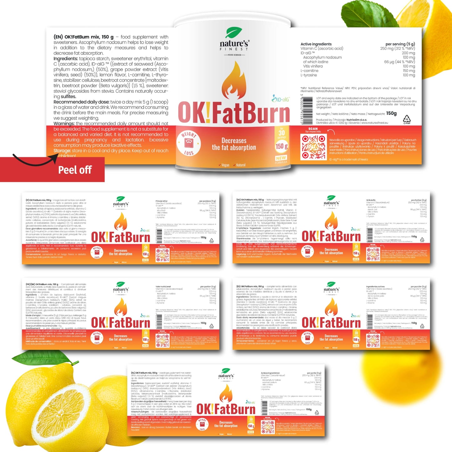 Powerful Fat Burner Powder for Men & Women - Metabolism Booster with L-Carnitine, L-Tyrosine, ID-alG™ & Vitamin C - Gluten-Free Weight Loss Support for Energy & Fat Metabolism - Vegan
