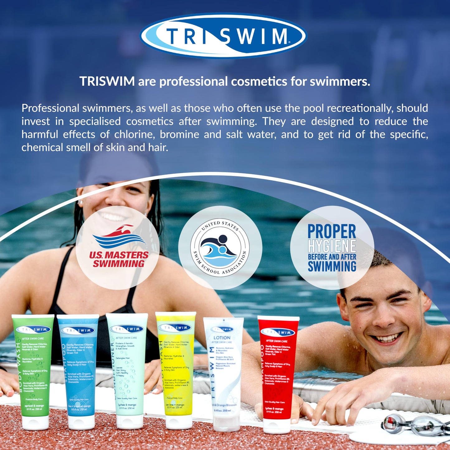 TRISWIM - Chlorine Removal Hair Care Bundle, After Swim Care Shampoo and Moisturizing Conditioner, Anti-Chlorine Hair Protection For Swimmers, Removes Green Tint, Vegan & Cruelty Free (251+251 ml)
