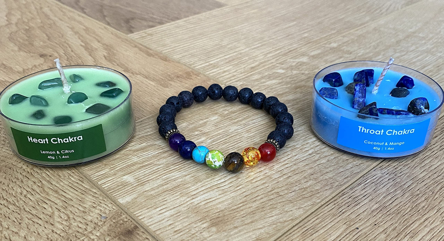 Serenity Crystals Chakra Candle Set - Beautifully Crafted Crystal Infused Candles for Meditation, Healing and Wellness a Suitable Gift for Chakra Spiritual Yoga Meditation, Includes Bracelet