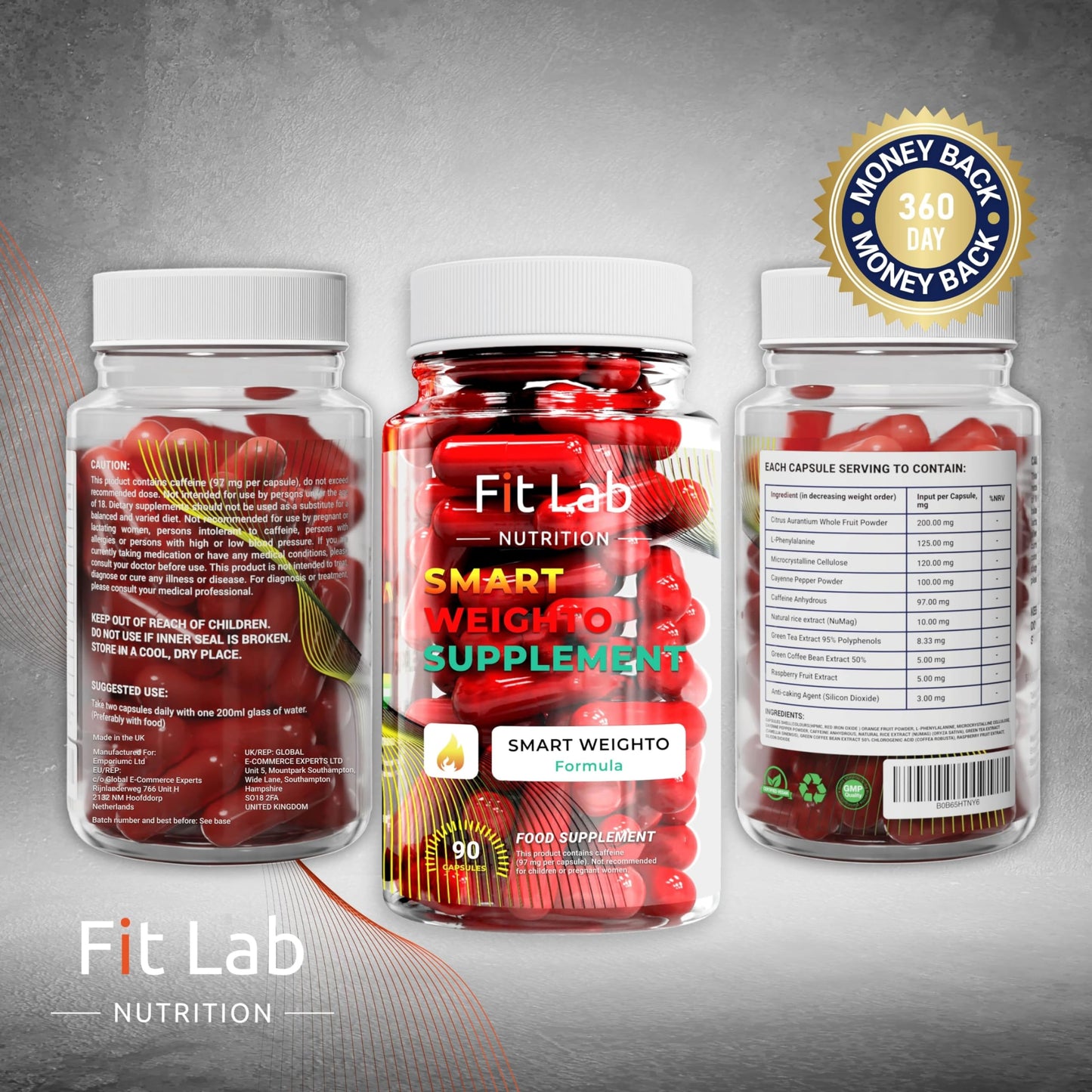 Fit Lab - Smart Weighto Management, Food Supplement - 90 Capsules - Vegan, Halal and Vegetarian Supplements for Women and Men - 45 Days Supply - Gym Essentials