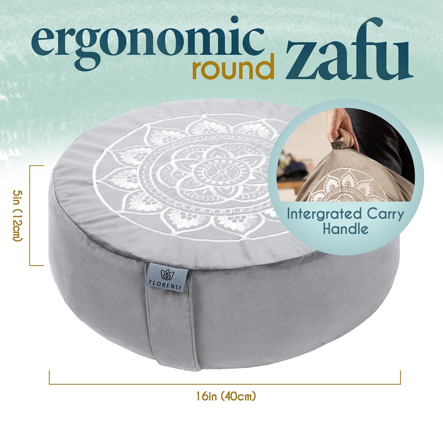 Florensi Meditation Cushion - Comfortable Floor Pillow - Traditional Tibetan Meditation Pillow & Bench with Beautiful Velvet Cover - Large Floor Cushion Seating for Adults - Yoga Buckwheat Bolster