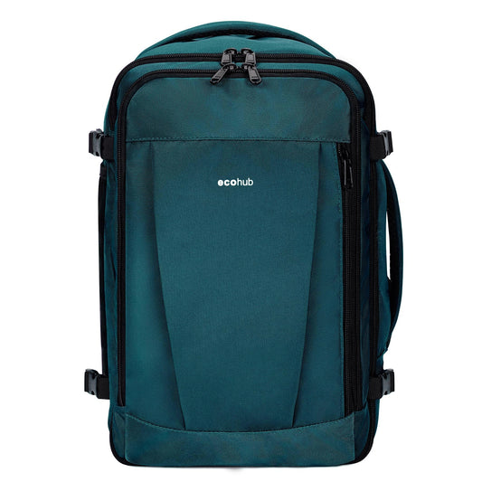 ECOHUB Ryanair Cabin Bag 40x20x25 Underseat Travel Bag 9 Pockets Hand Luggage Backpack Recycled PET Eco Friendly Rucksack for Women & Men Carry on Bag with USB Port, 20L,Blue Green