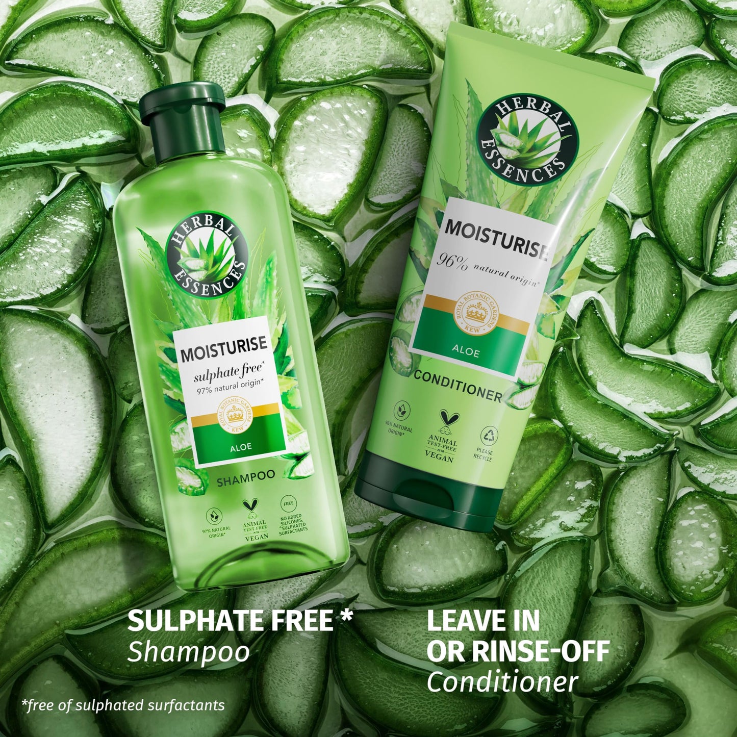 Herbal Essences Sulphate Free Shampoo and Conditioner Set For Dry Hair Including Curly and Wavy, Hydrate, Cleanse and Nourish, Sulfate Free & Vegan, VALUE PACK, 2x350ml Shampoo, 2x 250ml Conditioner