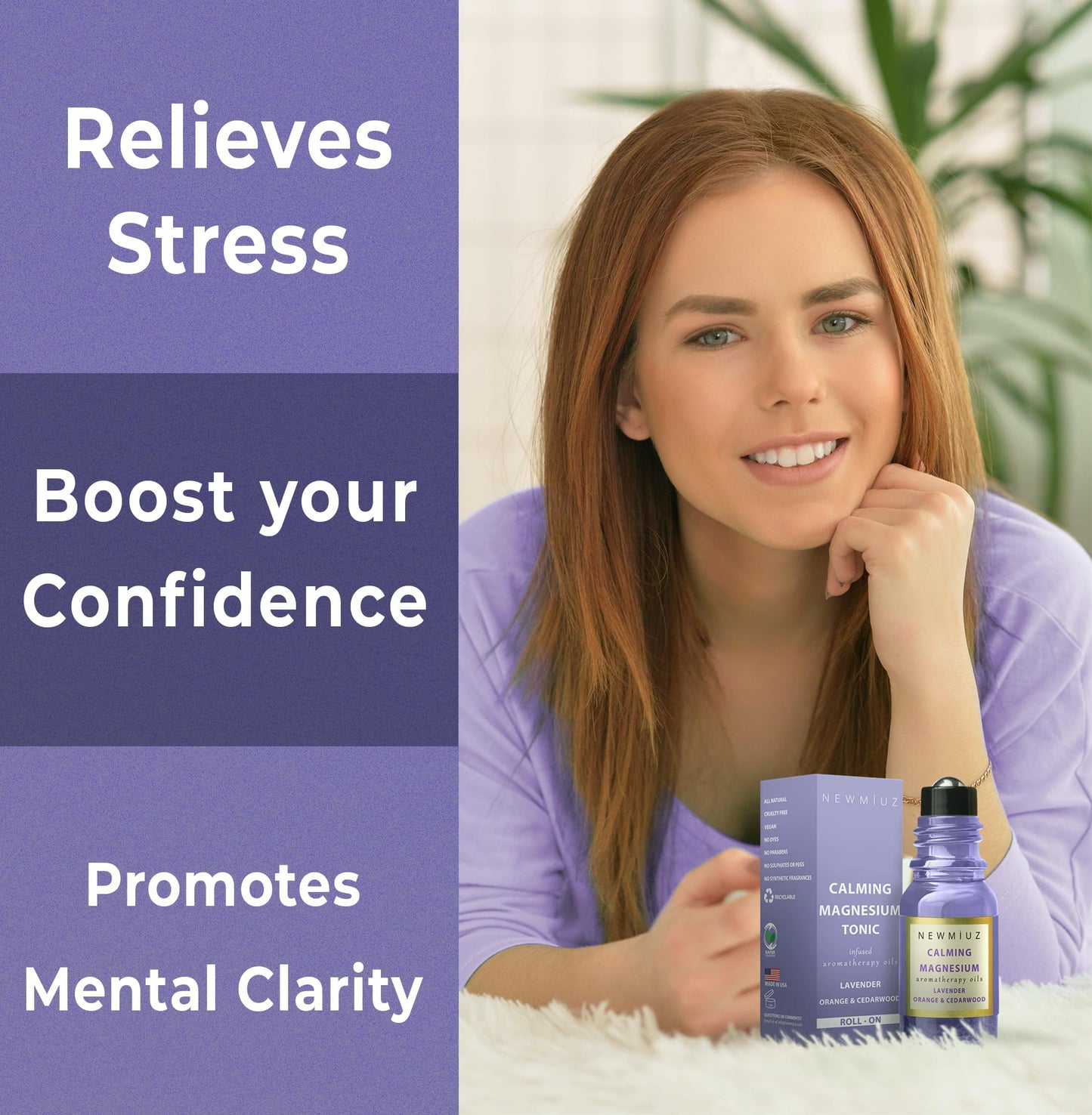 Calm Magnesium Roller Lavender Orange Cedarwood Essential Oil Roll On Blend Calming Aromatherapy Stick Self Care Products Relaxation Stress Relief Gifts for Women Destress Perfect Stocking Stuffers