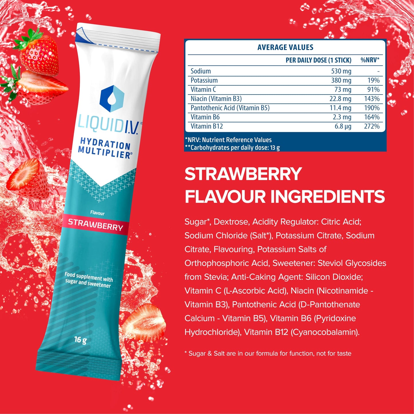 Liquid I.V. Hydration Sachets | Strawberry | Electrolyte Powder Mix | 1 Pack (15 Sticks) | 7 Vitamins and Minerals | Vegan