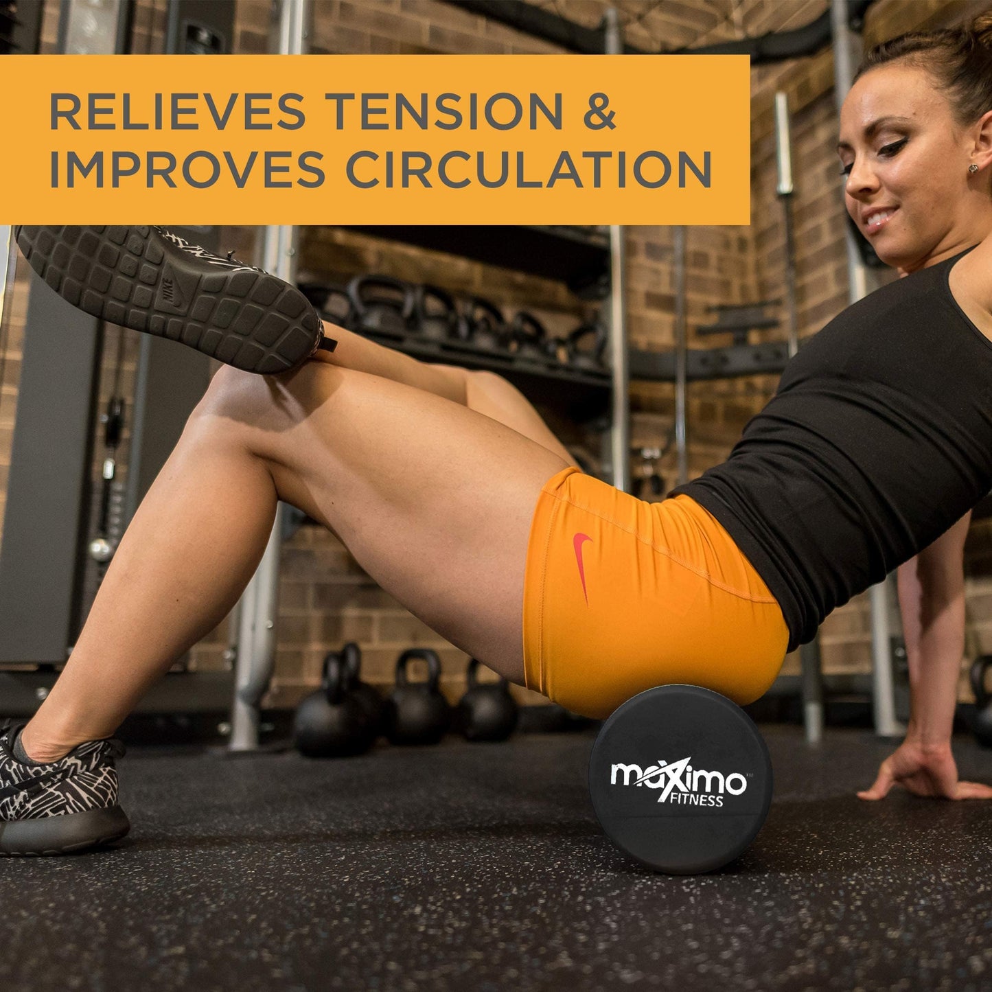 Maximo Fitness Fascia Roller for Spine and Back, Legs, Arms - Medium Hard Massage Roller for Yoga, Pilates, Regeneration After Sports (Black, 15 cm x 45 cm)