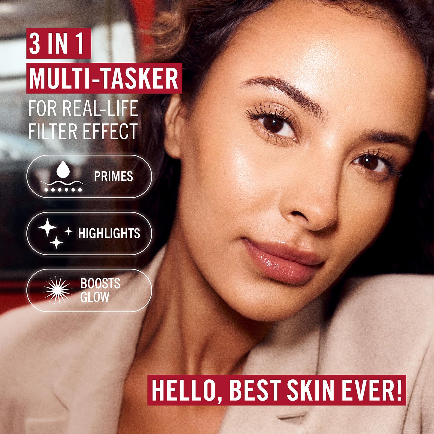 Rimmel Multi Tasker Better Than Filters, 3 in 1 skin primer, glow booster, and highlighter for a natural smooth glow, Infused with Vitamins C, Vegan & Cruelty-Free, 004 Light Medium