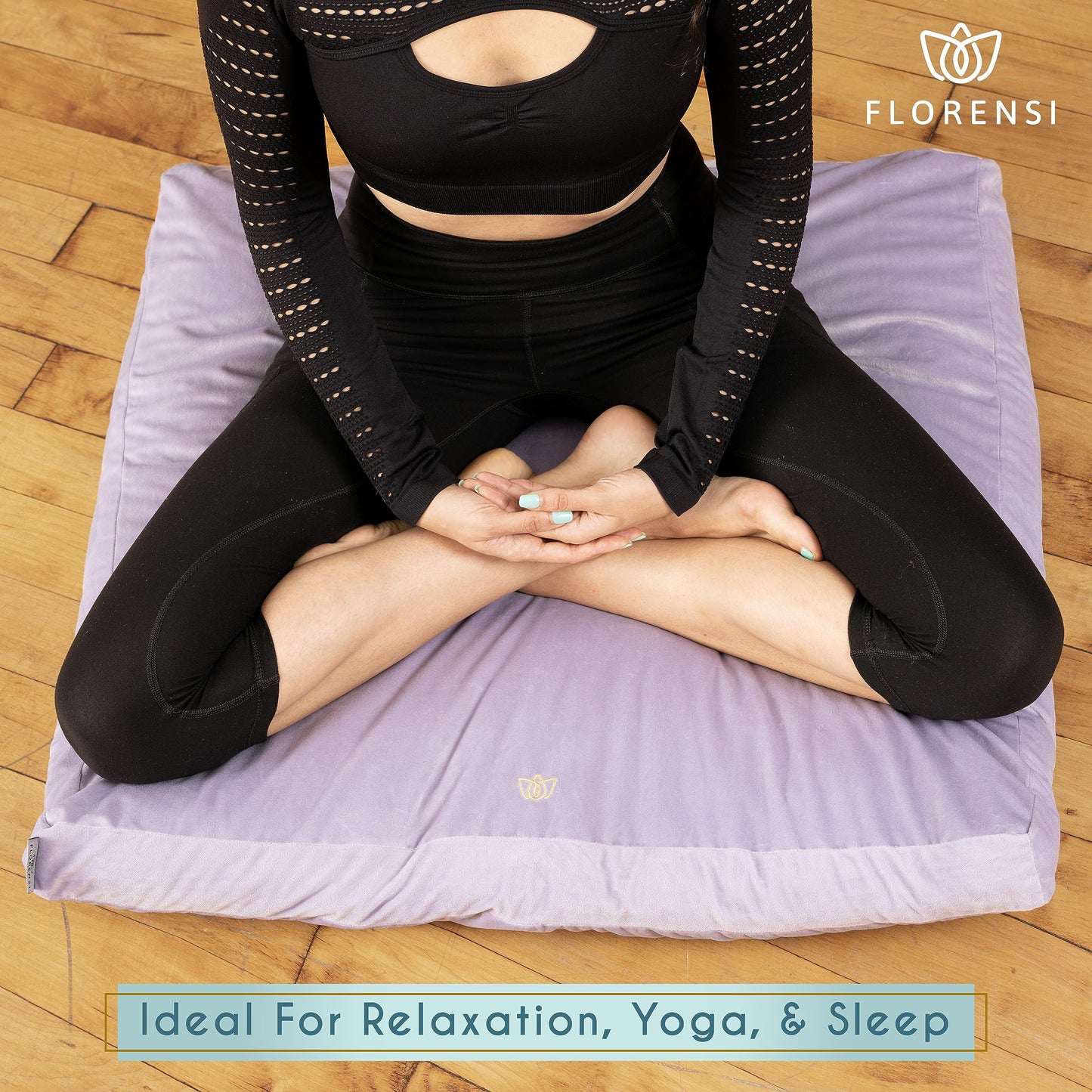 Florensi Meditation Mat Zabuton - Floor Pillow Seating for Adults - Floor Seat Cushion, Velvet Cover 100% Cotton Insert - Yoga Cushion for Women & Men, Meditation Cushion Sitting & Kneeling (81x81 cm)