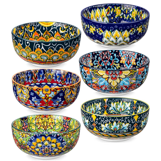 vancasso SIMI 28 oz Cereal Bowls Set of 6, Ceramic Soup Bowls, Dishwasher & Microwave Safe, Serving Bowls with Double-Sided Pattern for Cereal, Soup, Oatmeal, Ice Cream, Salad