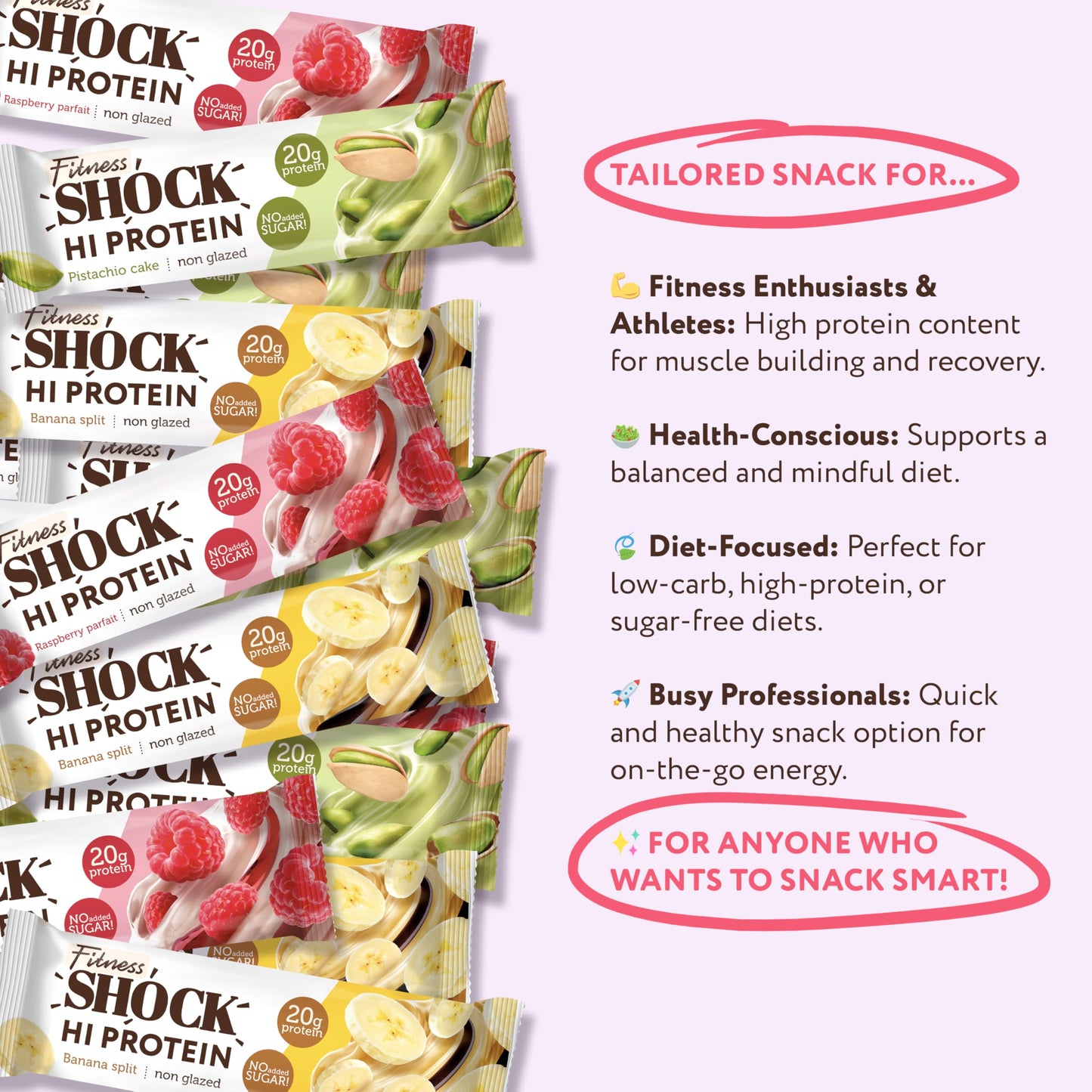 FitnesSHOCK High Protein Bars Mix Box - High 20G Protein Content Protein Bar With No Added Sugar, Low Calorie Low Carb High Fibre Flavour, 12Pcs 60G