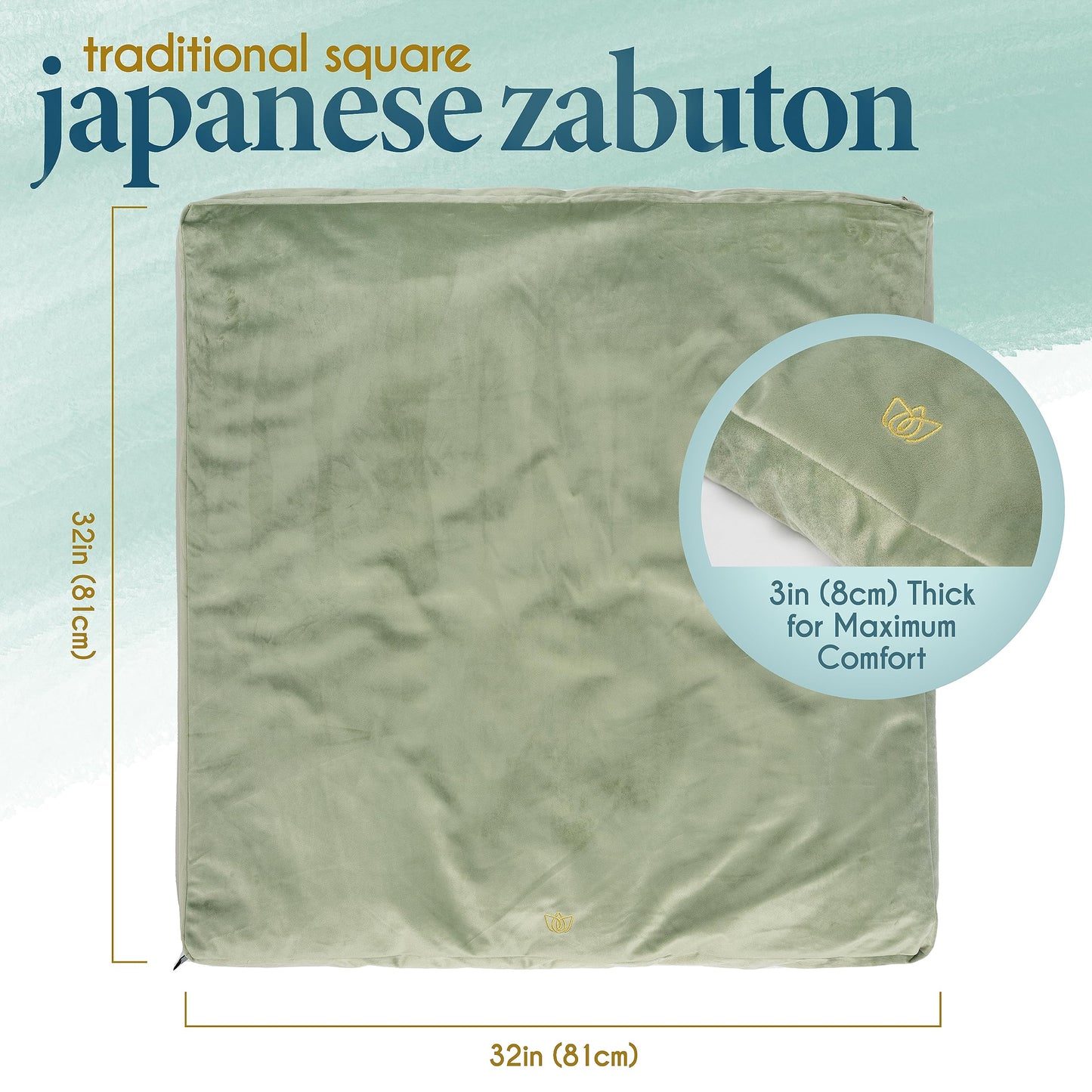 Florensi Meditation Mat Zabuton - Floor Pillow Seating for Adults - Floor Seat Cushion, Velvet Cover 100% Cotton Insert - Yoga Cushion for Women & Men, Meditation Cushion Sitting & Kneeling (81x81 cm)