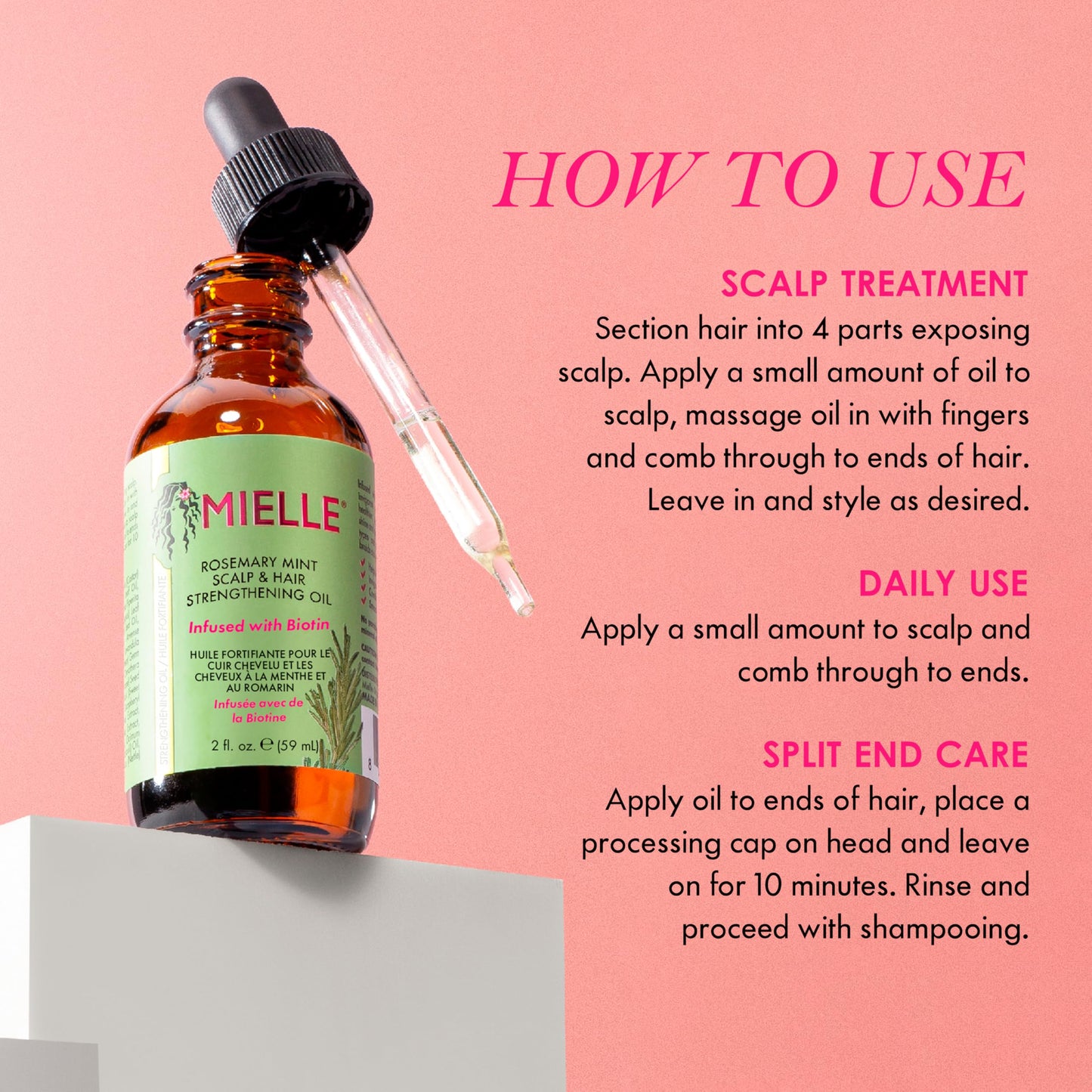 Mielle Rosemary Mint Scalp & Hair Strengthening Oil for All Hair Types, Biotin Infused, 59 ml (Pack of 1)