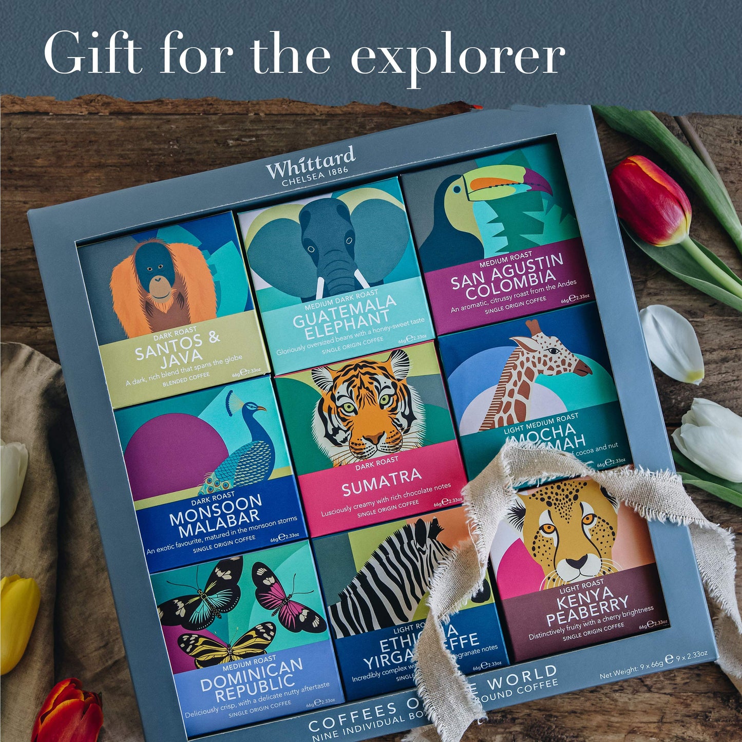 Whittard of Chelsea | Coffees of the World Gift Set For Men & Women | 9 Boxes of Single Origin Ground Coffee | Brews up to 72 cups | 9 x 66g Ground Coffee Bags