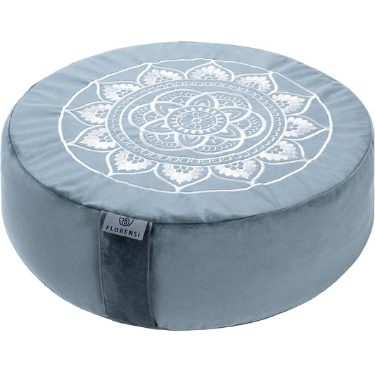 Florensi Meditation Cushion - Comfortable Floor Pillow - Traditional Tibetan Meditation Pillow & Bench with Beautiful Velvet Cover - Large Floor Cushion Seating for Adults - Yoga Buckwheat Bolster