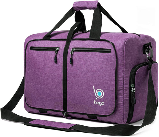 bago Holdall Bags for Men & Women - 40L Spacious Holdall Bag with Shoe Compartment - Save Time & Travel The World in Style & Convenience - Durable, Lightweight & Foldable Duffle Bag (SnowDepPurple)