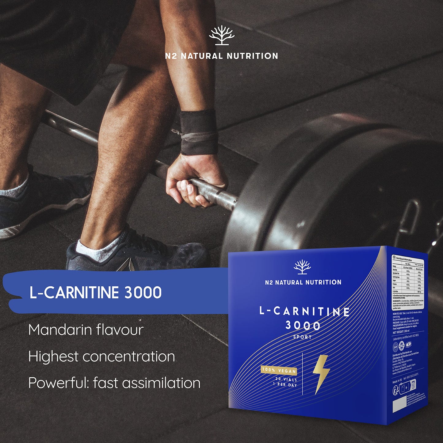 Pure L CARNITINE 3000 Liquid Shots | 40 Easy Opening Vials | Weight Loss, Fat Burner, High Concentration | Fast Absorption for Sports Activities | UK Vegan Certified | N2 Natural Nutrition