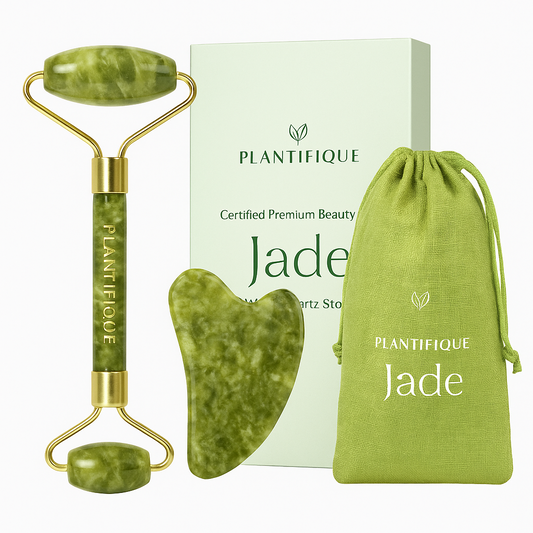Plantifique Jade Roller & Gua Sha Set – Natural Stone Face Massager for Skincare & Anti-Aging