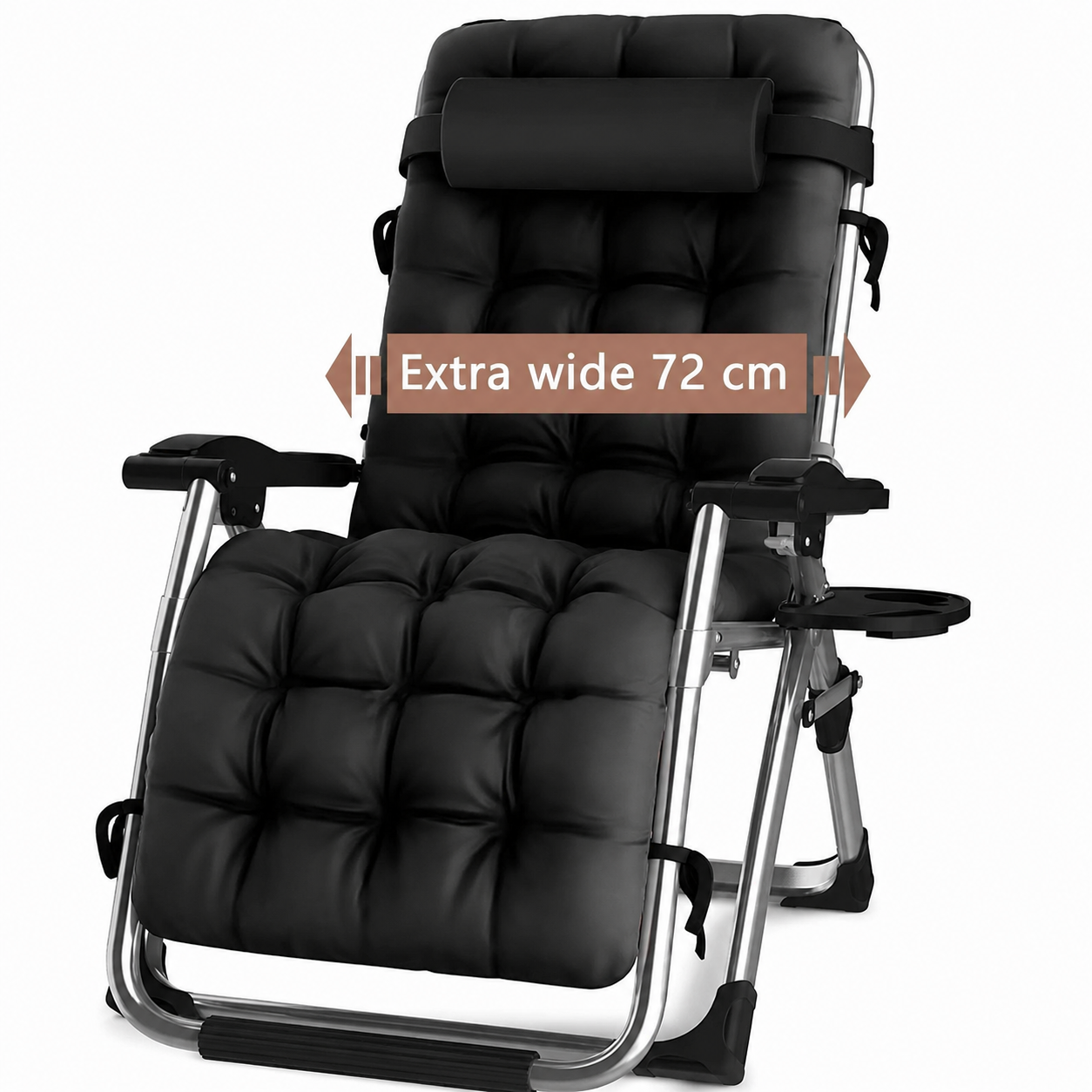 Outdoor Reclining Zero Gravity Chair with Cup Holder – Extra Wide Adjustable Garden Lounger (200kg Support)